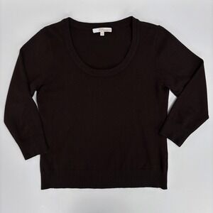 Ribbed‎ Knit Chocolate Brown 3/4 Sleeve Sweater L By Design 90s Y2K Minimalist